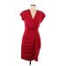 Belle Badgley Mischka Casual Dress - Wrap Plunge Short sleeves: Burgundy Solid Dresses - Women's Size 6