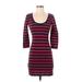 Express Casual Dress - Bodycon Scoop Neck 3/4 sleeves: Red Color Block Dresses - Women's Size Small