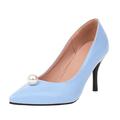 5 Womens Mid High Heel Court Shoes 8.5cm/3.35" Solid Pointed Toe Office Formal Work Pumps Evening Party Wedding Bridal Prom Courts Stiletto Heels with Pearl #1_Blue