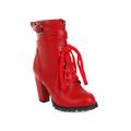 GooMaShoes Women's Lace up High Heel Boots, Sexy Chunky Platform Booties, Cross Strap Buckle Combat Ankle Boots (Red, UK 8)