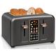 SEEDEEM Toaster 4 Slice, Stainless Steel Bread Toaster with Touch LCD Display, 6 Bread Selection, 7 Shade Settings, 1.5'' Extra Wide Slots Toaster