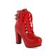 GooMaShoes Women's Sexy Lace up Platform Boots, Side Zipper Double Buckle High Heel Combat Boots, Chunky Heeled Ankle Boots Booties (Red, UK 4)