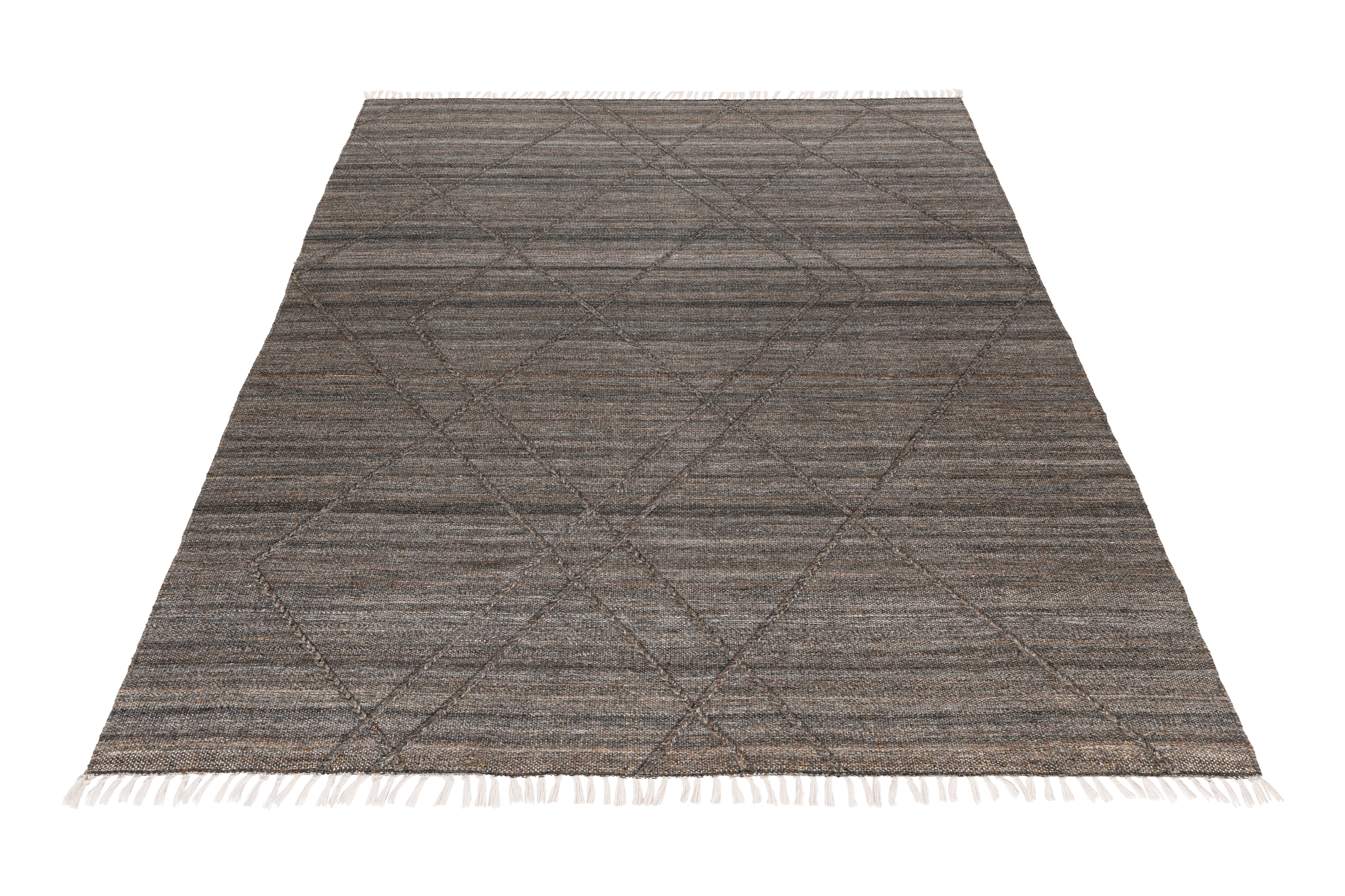 Teppich OBSESSION "My Dakar 365", grau (anthrazit), B:80cm H:5mm L:150cm, Polyethylen (PE), Teppiche, Fransenteppich, Rauten Muster, mit Fransen, handgewebt, In- und Outdoor geeignet Image