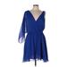 Sam Edelman Casual Dress - Mini V-Neck 3/4 sleeves: Blue Solid Dresses - New - Women's Size Large