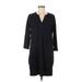 Lands' End Casual Dress - Shift V Neck 3/4 sleeves: Black Print Dresses - Women's Size Medium