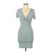 White Fox Casual Dress - Mini V-Neck Short sleeves: Gray Solid Dresses - Women's Size Large