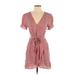 Blue Blush Casual Dress - Wrap Plunge Short sleeves: Red Dresses - Women's Size Small