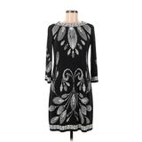 London Times Casual Dress Crew Neck 3/4 Sleeve: Black Baroque Print Dresses - Women's Size 8 Petite