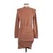 Halogen Casual Dress - Sweater Dress Mock Long sleeves: Brown Print Dresses - Women's Size Small