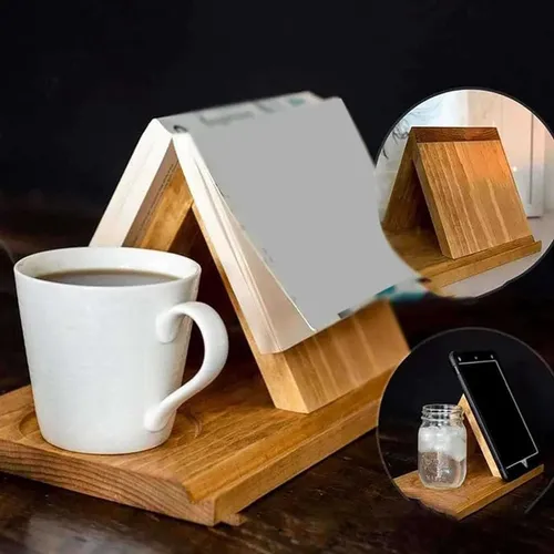1 Stück Holz Holz Dreieck Bücherregal Bücherregal Halter, Buchhalter mit Kaffee Getränke halter, Holz Bücherregal Bücherregal