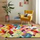 Hand Carved Rug for Living Room Bedroom Kitchen Bright Vibrant Multi Coloured Geometric Rug VIV101 Multi