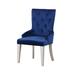 Blue Fabric Upholstered Dining Chairs, Low Armrest Parson Chairs with Button Tufted Backrest and Nailhead Trim Pull Ring