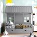 Twin Size Roof and Windows Design Wood House Bed With Twin Size Trundle, Wooden Daybed Can Provide Extra Sleeping Space,