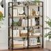 Bookshelf, Industrial 5 Tier, Rustic Wood Etagere Bookcase, Metal Tall Book Shelf with Large Open Shelving Unit (Rustic Oak)