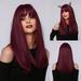 WQJNWEQ Human Hair Wig 2024 40cm High Temperature Silk Burgundy Long Hair Centered Curly Hair With Rose Net Wigs Gifts