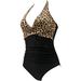 REORIAFEE Womens Swimsuit Leopard Print Swimwear Sexy V Neck Halter Top with Bikini Bottom Bathing Suits with Elastic Openings 2024 Summer Athletic Swimming Swimwear