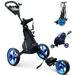 SISIGAD Foldable Golf push Cart 3 Wheels Golf Push Pull Cart Folding Golf Pull Trolley with Foot Brake Adjustable Handle Blue