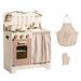 Track 7 Pretend Play Kitchen Wooden Toy Set Stylish Cream Toy Kitchen Gift for Boys Girls with Apron Gloves Leaf Light String