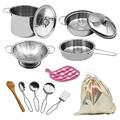 Shinysix Kitchenware set Kitchen Educational Stainless Steel Soup Role Set Set Pretend Play Soup Pot Pan Stainless Steel Steel Soup Pot 12 PCS Kitchen Pot Pan Spoon Pretend Play Kitchen