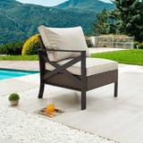 HBBOOMLIFE Outdoor Patio Bistro Dining Chair Right Armrest Sofa with X-Shaped Armrest Chair Wicker Rattan with Thick Soft Cushion with Steel Frames for Garden Yard Poolside
