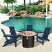 WestinTrends Ashore Modern Folding Poly Adirondack Chair With Round Fire Pit Table Navy Blue