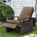 Skypatio Outdoor Aluminum Frame Adjustable Wicker Recliner Chair Durable Rattan Reclining Lounge with Cushion Brown