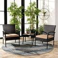 outdoor collection moore black rattan/beige cushion 3-piece patio lounge bistro set with table (pat9009a)