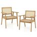 Costway 2 PCS Outdoor Wood Chair Teak Wood Armchair with Rattan Seat & Back Patio Chair for Porch Natural