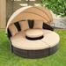 SZLIZCCC Outdoor Patio Daybed with Retractable Canopy Rattan KD Wicker Daybed Outdoor with Lift Coffee Table Round Patio Furniture Patio Bed for Lawn Garden Backyard Porch Pool