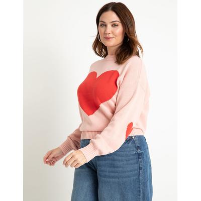 Plus Size Women's Heart Sweater by ELOQUII in Powder Pink (Size 26/28)