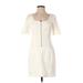 Ann Taylor Casual Dress - Mini Square Short sleeves: Ivory Solid Dresses - Women's Size 2 Petite