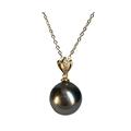 ONDIAN Clock 18K Black Pearl & Diamond Pendant, 9-10MM Black Tahitian Pearl Pendant with Chain Necklace