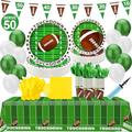 Football Party Decorations Serve 50, Superbowl Party Supplies Football Plates, Tablecloth, Napkins, Balloons, Banner, Cups, Forks, Knives, Spoons, Super Bowl Disposable Paper Tableware Green Decor