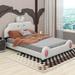 Zoomie Kids Ailea Platform Bed w/ Cartoon Headboard & Footboard Upholstered/Faux leather in Black/Pink/White | Wayfair