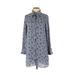 Forever 21 Casual Dress - Shift High Neck Long sleeves: Blue Floral Dresses - Women's Size Small