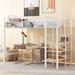 Twin Size Metal Loft Bed with Upper Grid Storage Shelf and Lateral Storage Ladder