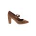 Tahari Heels: Pumps Chunky Heel Casual Brown Print Shoes - Women's Size 10 - Almond Toe