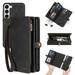 Allytech Detachable Magnetic Wallet Case for Samsung Galaxy S23 with Wrist Strap Large Capacity Luxury PU Leather Card Slots Zipper Cash Pocket Shockproof Protective Wallet Case - Black