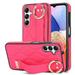 Decase for Sasmung Galaxy S24 Ultra with Wrist band Kickstand Case with Metal RIng Slim Shockproof PU Leather Drop Proof Non-Slip Anti-Fingerprint Protective Phone Case Cover Rose