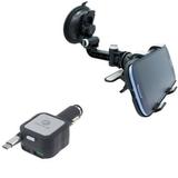 Car Charger & Car Mount for Samsung Galaxy S24/Ultra/Plus - Retractable 4.8Amp Type-C 2-Port USB Dash Windshield Holder Cradle for Galaxy S24/Ultra/Plus