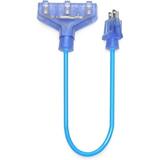 2 Ft 14/3 SJTW Blue Premium Outdoor 3-Outlet Extension Adapter - 3 Prong Ground Lighted Clear Plug 15A 1875W Water & Weather Resistant Flame Retardant