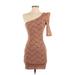 Mystic Casual Dress - Bodycon One Shoulder Short sleeves: Tan Dresses - Women's Size Small