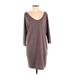 Old Navy Casual Dress - Sweater Dress V-Neck 3/4 sleeves: Brown Marled Dresses - Women's Size X-Small