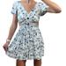 American Eagle Outfitters Dresses | American Eagle Womens Xs Light Blue Floral Keyhole Short Sl Mini Fit Flare Dress | Color: Blue/White | Size: Xs