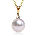 ONDIAN 18k Pearl Necklace Pendant With Diamond 8-8.5 Mm Round Seawater Cultured Pearls Pendant For Women With 18" 18k Chain