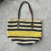 J. Crew Bags | J.Crew Market Straw Tote With Leather Handles Blue And Yellow Stripes. Cute! | Color: Blue/Tan | Size: Os