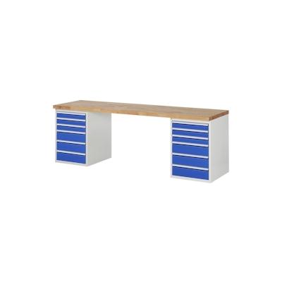 PROREGAL Werkbank Serie 7000 - Modell 7515 | HxBxT 89x250x70cm | 12x Schublade | Schubladenmaße 6x90 + 6x150mm | Lichtgrau | Arbeitstisch Werktisch Image