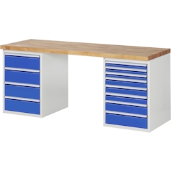 PROREGAL Werkbank Serie 7000 - Modell 7822 | HxBxT 84x200x70cm | 12x Schublade | Schubladenmaße 3x60 + 3x90 + 1x120 + 4x180mm Image