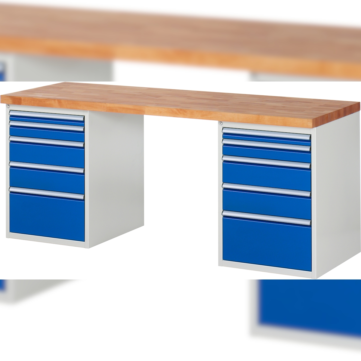 PROREGAL Werkbank Serie 7000 - Modell 7511 | HxBxT 84x200x70cm | 10x Schublade | Schubladenmaße 2x60 + 2x90 + 4x150 + 2x270mm Image