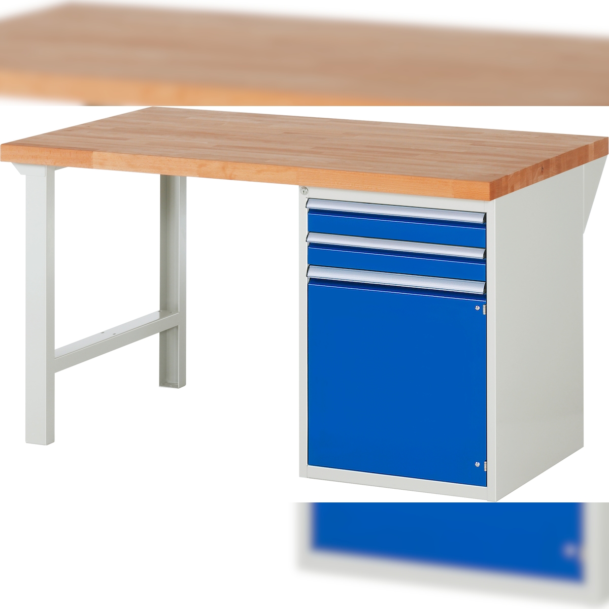 PROREGAL Werkbank Serie 7000 - Modell 7503 | HxBxT 89x150x90cm | 2x Schublade + 1x Flügeltür + 1x Fachboden | Schubladenmaße 2x90mm Image